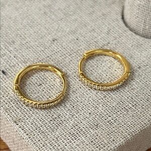 S925 (vermeil) huggy hoop earrings with paved rhinestones, EUC